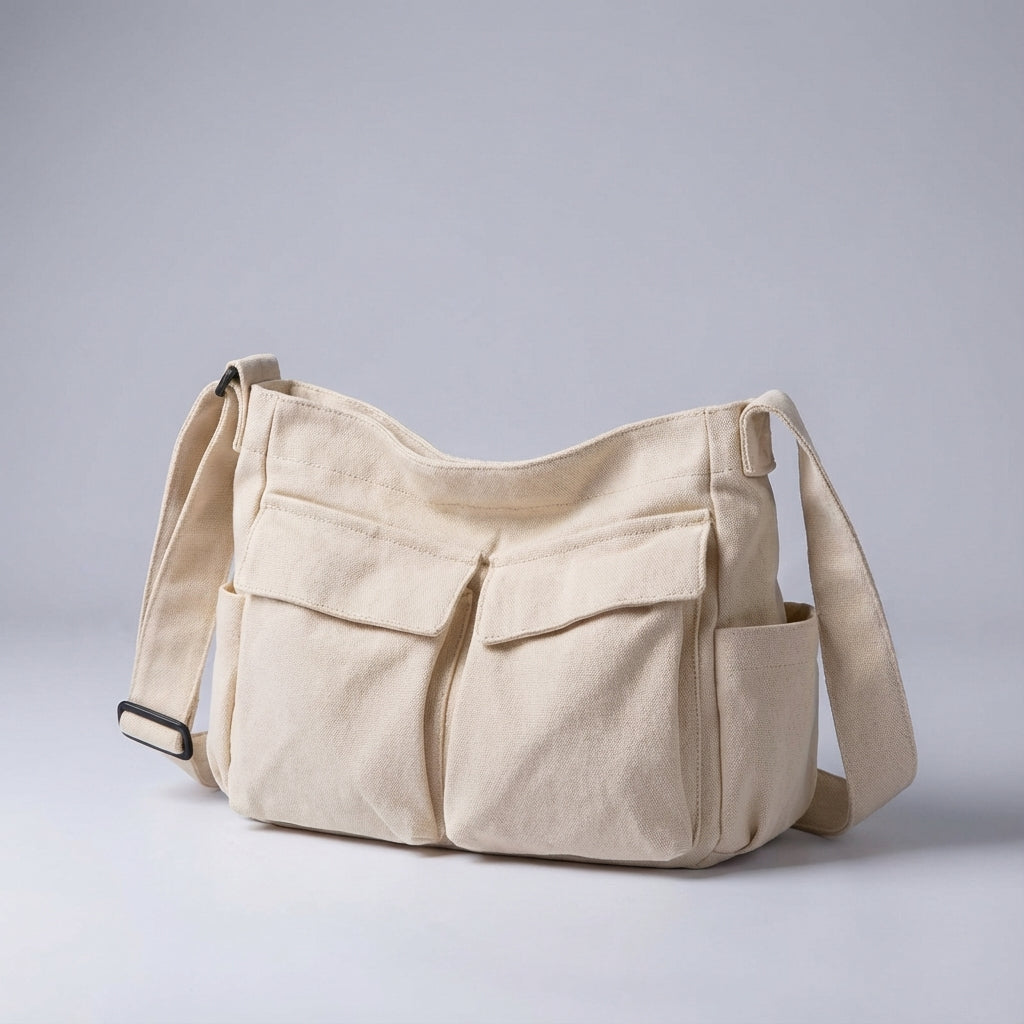 Modern unisex axelremsväska Packlite i lätt canvas, med smarta multifack för optimal organisering av prylar.
