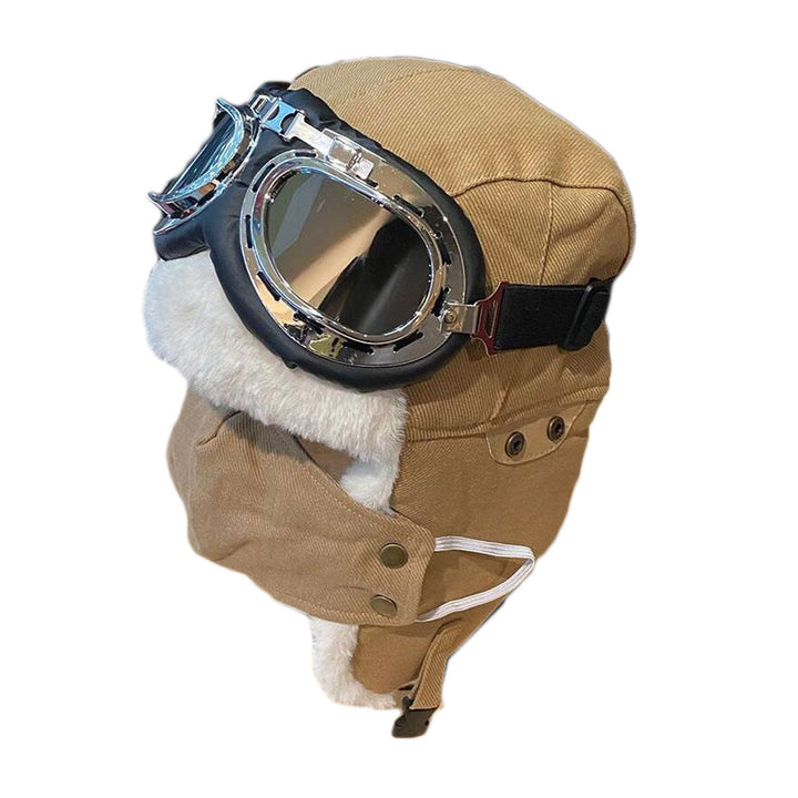 Unisex pilotmössa med glasögon för vinter. Varm och vindtät trappermössa för utomhusbruk.