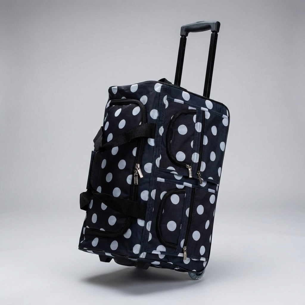 Kompakt rullande duffelväska, perfekt som handbagage eller weekendväska för smidiga resor.