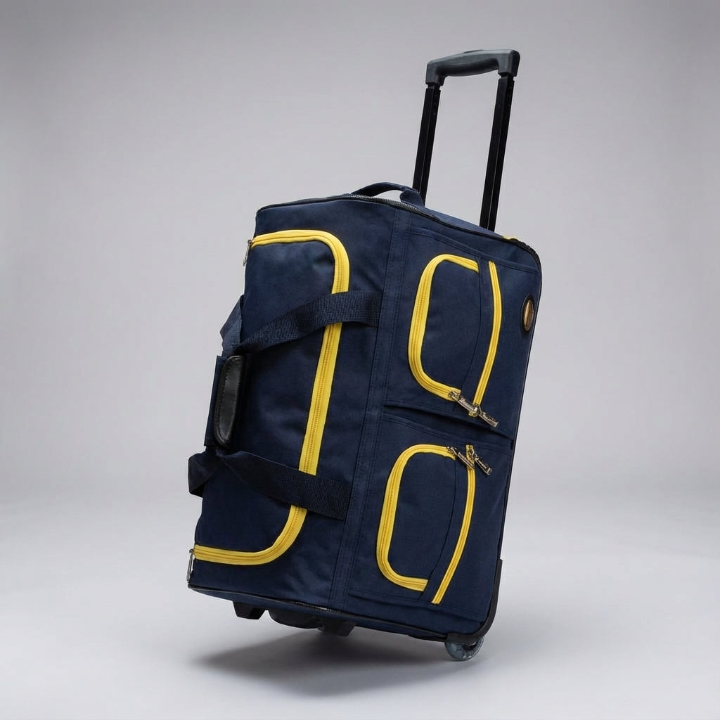 Mångsidig duffelresväska med hjul. Flexibelt bagage för alla typer av resetillbehör.