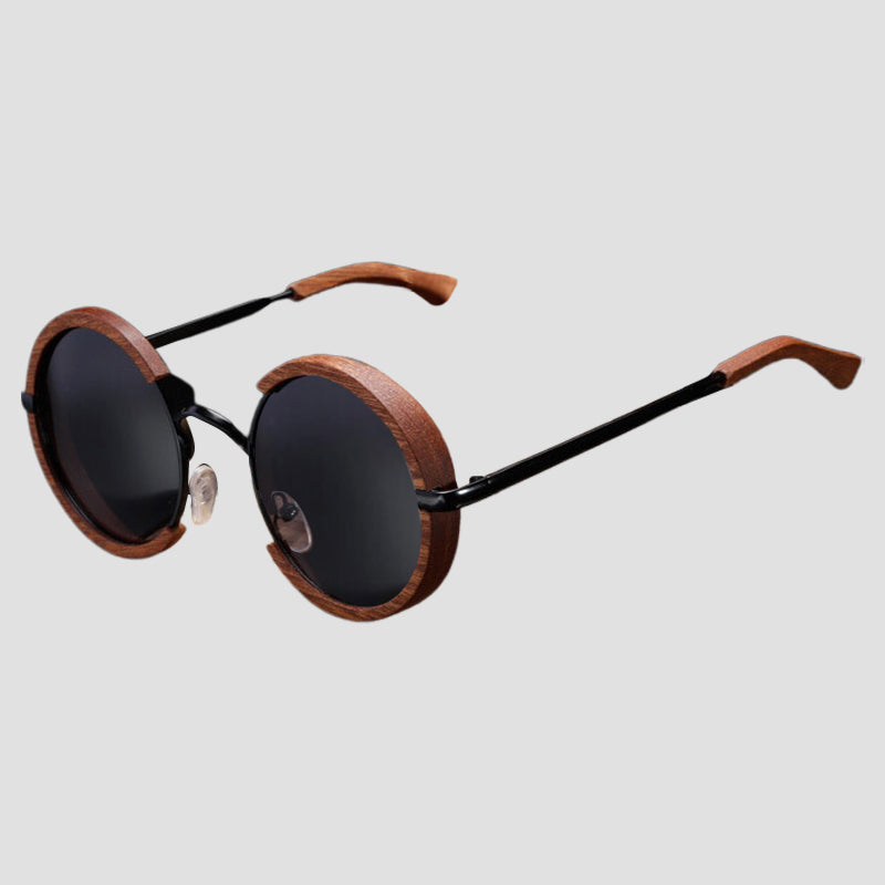 Unisex runda solglasögon i brun vintage-stil med UV400-skydd. Trendig sommaraccessoar och ögonskydd.