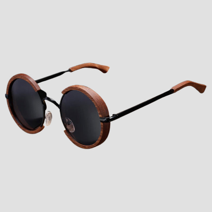 Unisex runda solglasögon i brun vintage-stil med UV400-skydd. Trendig sommaraccessoar och ögonskydd.