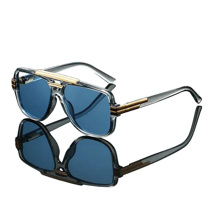 Unisex solglasögon med geometrisk båge och livfulla linser. Moderna UV400-solglasögon för stilmedvetna.