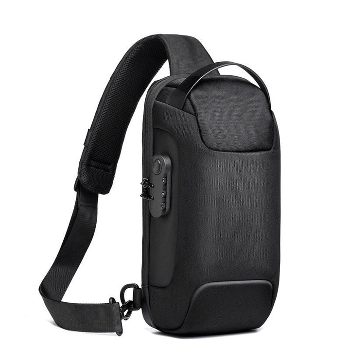Unisex stöldskyddande axelväska i grått med USB-laddningsport, perfekt för pendling och resor.