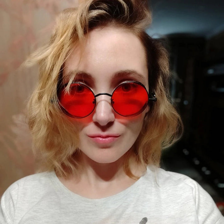 Elegant design: unisex steampunk solglasögon med runda linser, metallram, och inbyggt UV-skydd