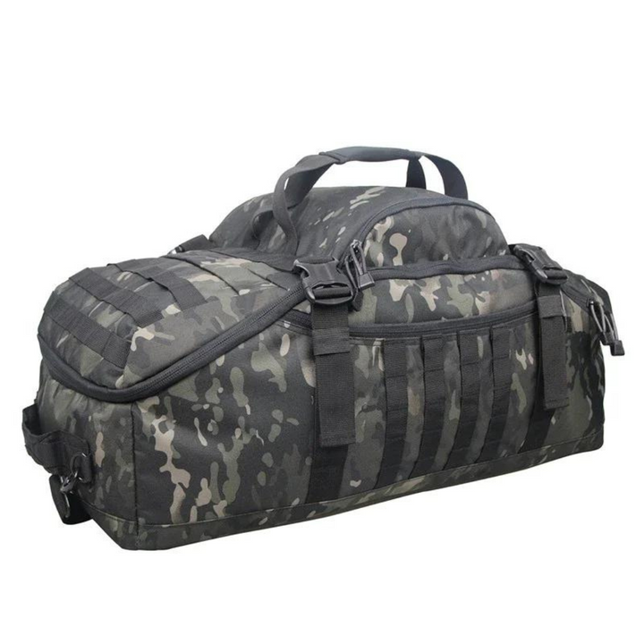 Robust unisex camo duffelväska med militärstil, idealisk för förvaring och tuffa utomhusresor.