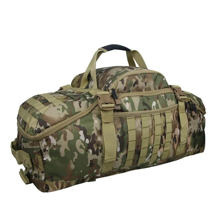 Stor taktisk camo duffelväska, rymlig förvaring för utrustning vid äventyr, camping och vandring. Unisex.