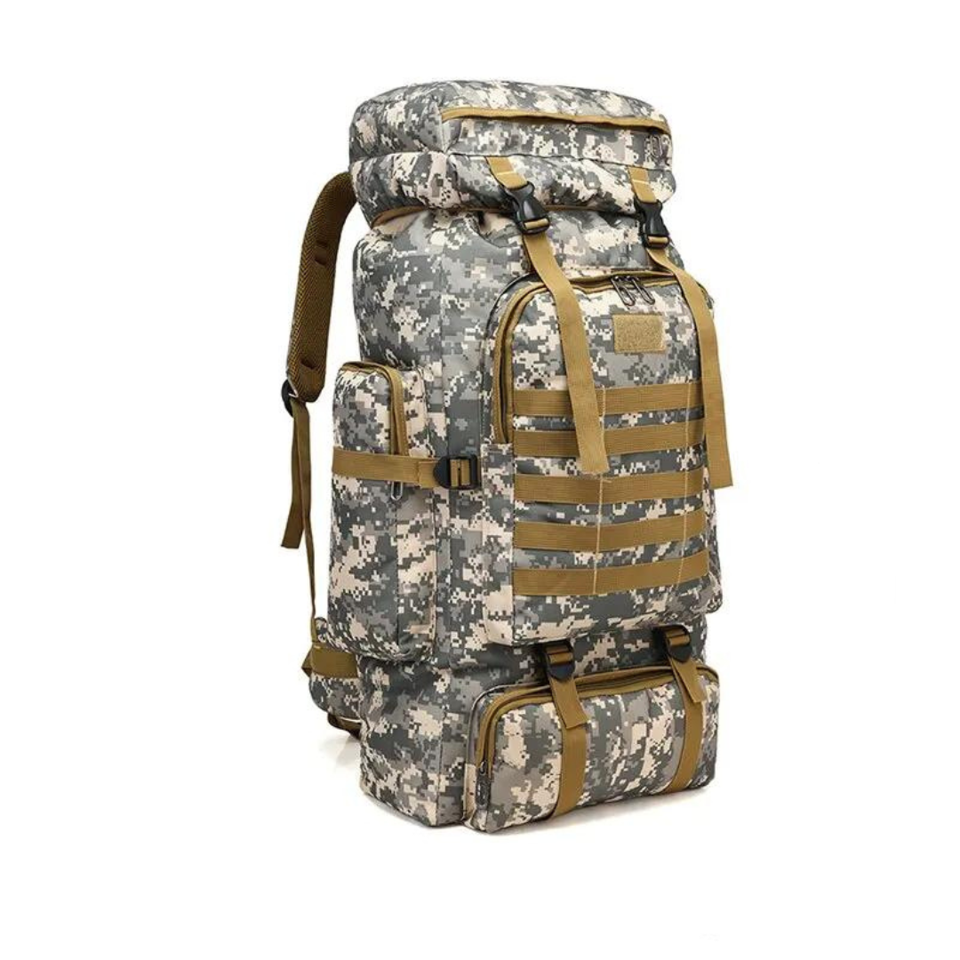 Ergonomisk unisex kamouflageryggsäck med justerbara axelremmar. Optimal för långa vandringar & camping.