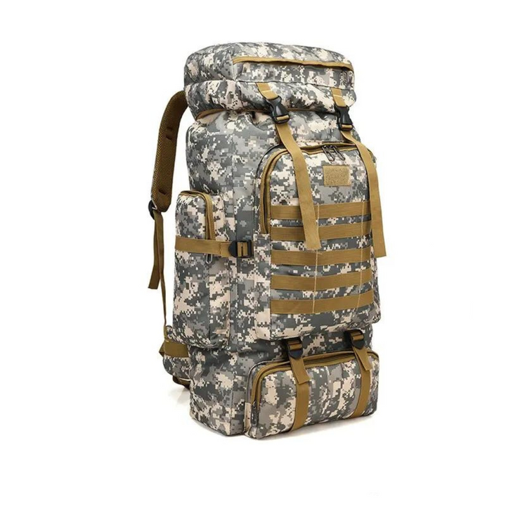 Ergonomisk unisex kamouflageryggsäck med justerbara axelremmar. Optimal för långa vandringar & camping.