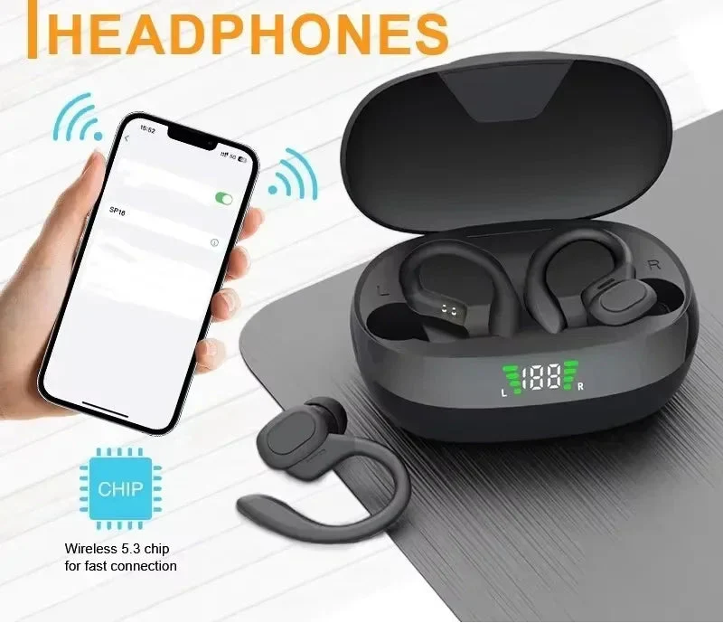 Trådlösa Bluetooth in-ear sporthörlurar, unisex, för fri rörlighet under träning.