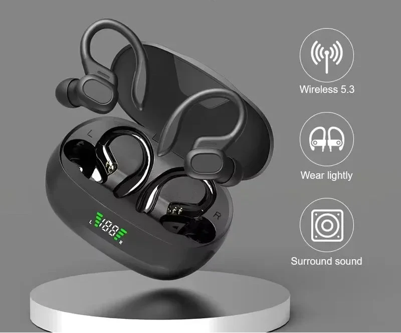 Unisex trådlösa sporthörlurar in-ear med Bluetooth, svettåliga och ergonomiska för all träning.
