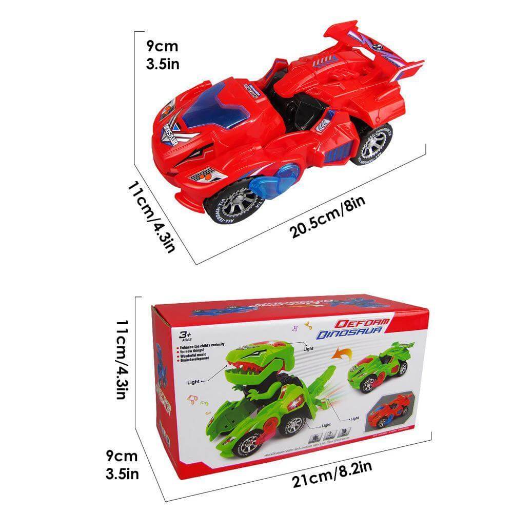 En Transformer Dinosaurie LED leksaksbil som kör på golvet, dynamisk och underhållande leksak