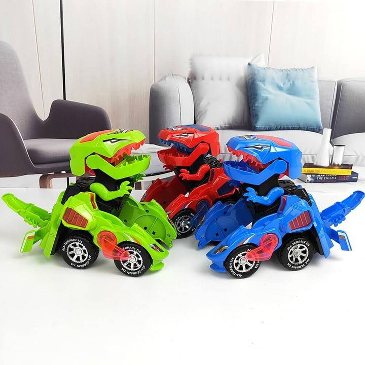 Gul Transformer Dinosaurie LED leksaksbil som förvandlas från bil till dinosauriefigur