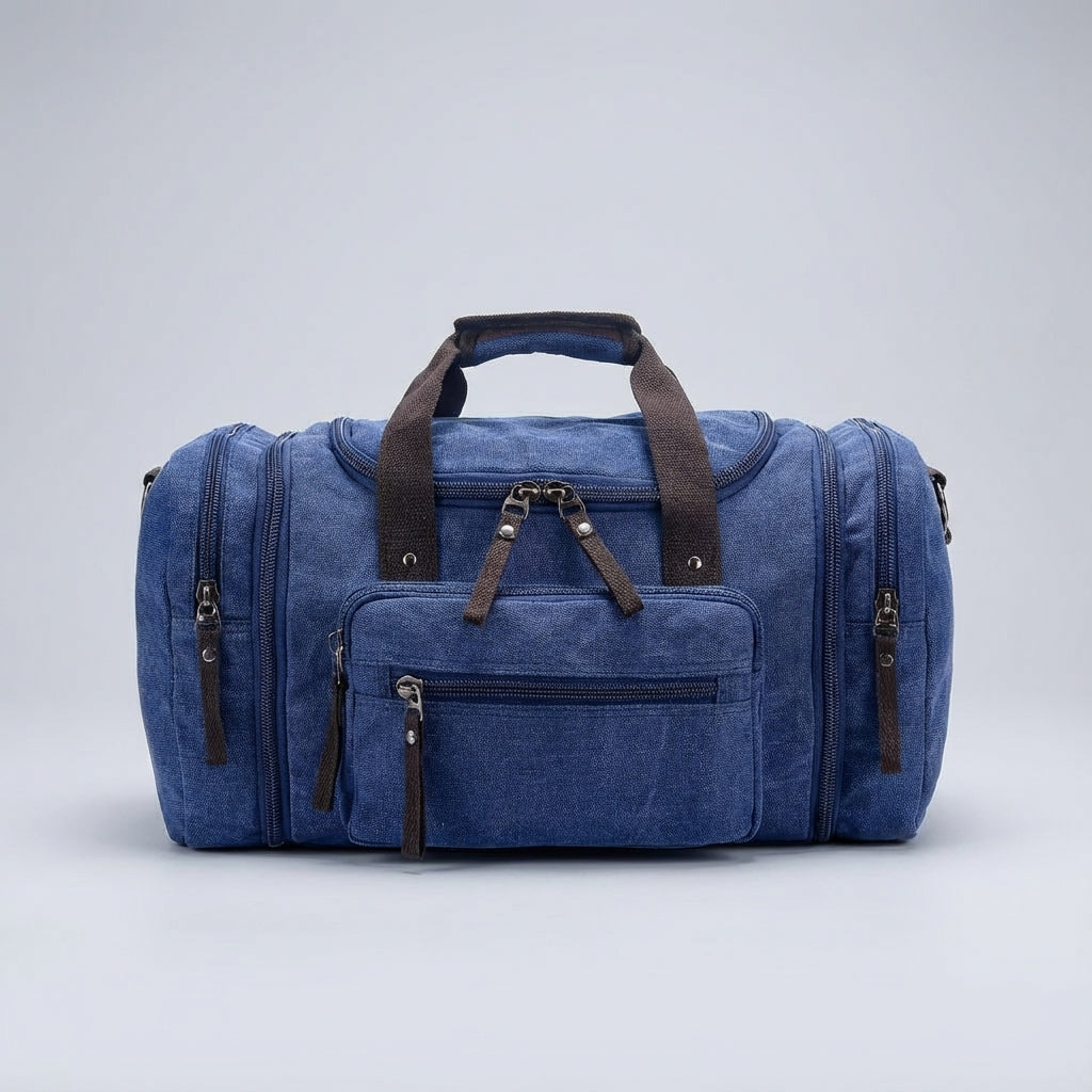 Expanderbar canvas duffelväska för weekendresa. Praktisk, slitstark unisex-väska som handbagage.