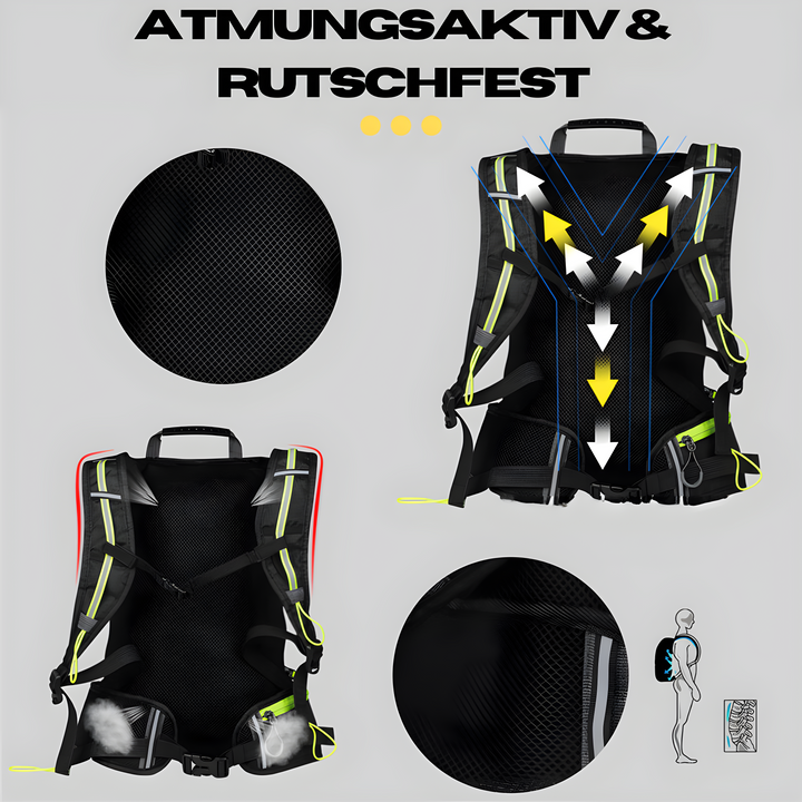 Rymlig 10 L vätskeryggsäck för unisex cyklister & vandrare. Lätt sportryggsäck för hydrering.