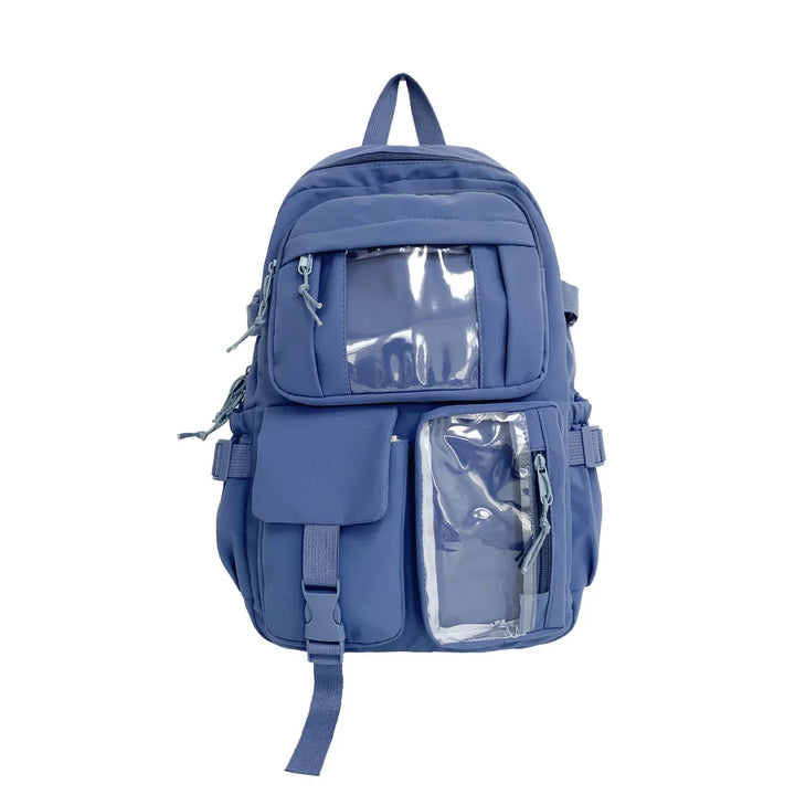 Bekväm unisex ryggsäck i slitstarkt oxfordtyg med personligt displayfönster. Mångsidig skolväska och accessoar.