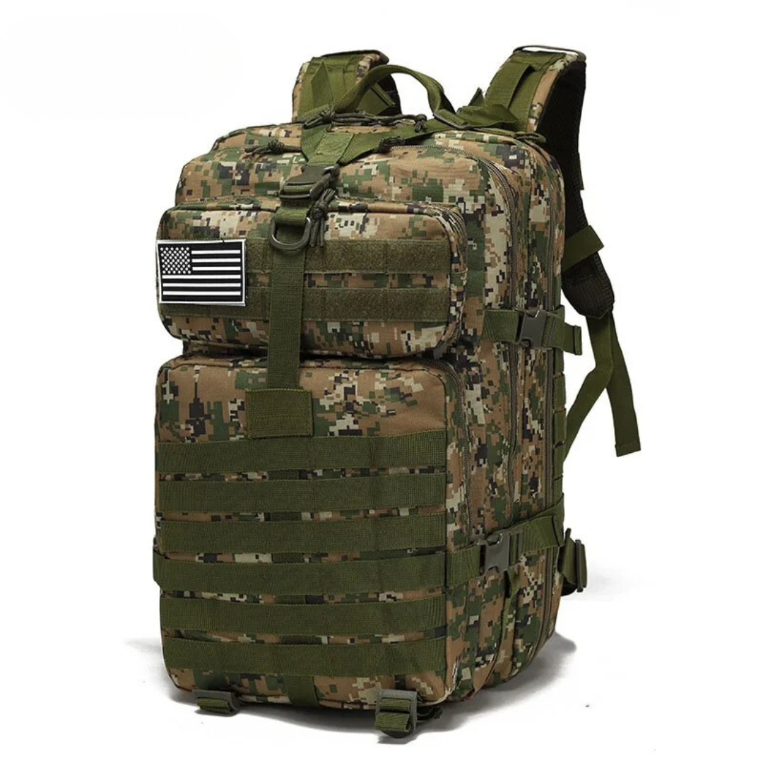 Unisex vattentålig 50L AdventurePack taktisk ryggsäck för vandring och outdooräventyr, militärstil.