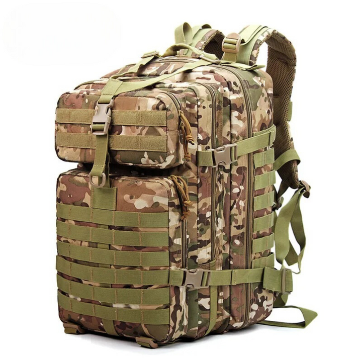 Sida av vattentålig AdventurePack 50L taktisk ryggsäck, perfekt för äventyr, vandring, dagspack.