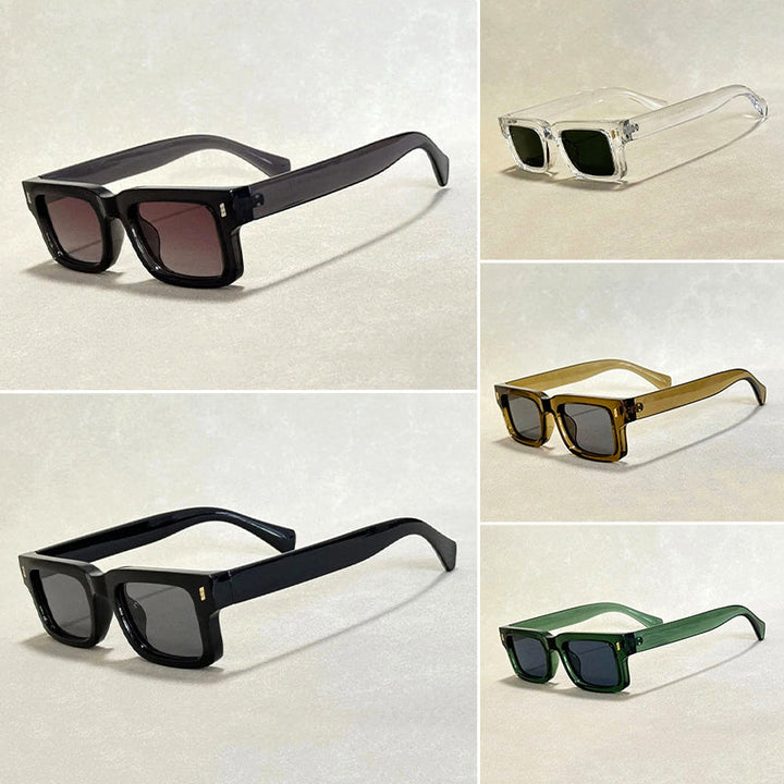 Unisex vintage glasögon med djärv ram. Ger UV400-skydd. Perfekt stilaccessoar för soliga sommardagar.