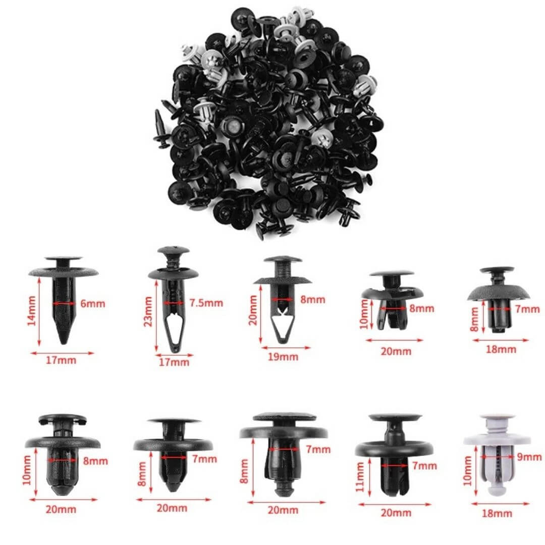 Enkla reparationer med detta universella set av bilfästklämmor. Innehåller robusta nylonklämmor och plastklämmor.