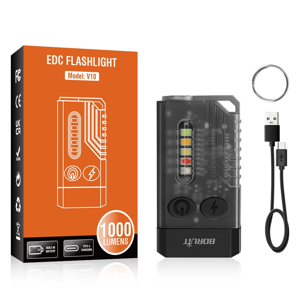Mångsidig LED-nyckelringficklampa. Uppladdningsbar för nödljus, utomhusbruk och vardagsbelysning.