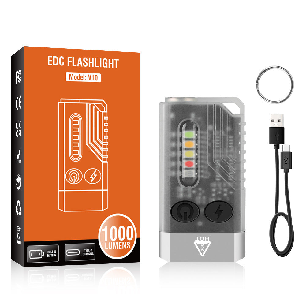 USB-C uppladdningsbar mini LED-ficklampa för nyckelring. Praktisk, portabel belysning med nödljusfunktion.