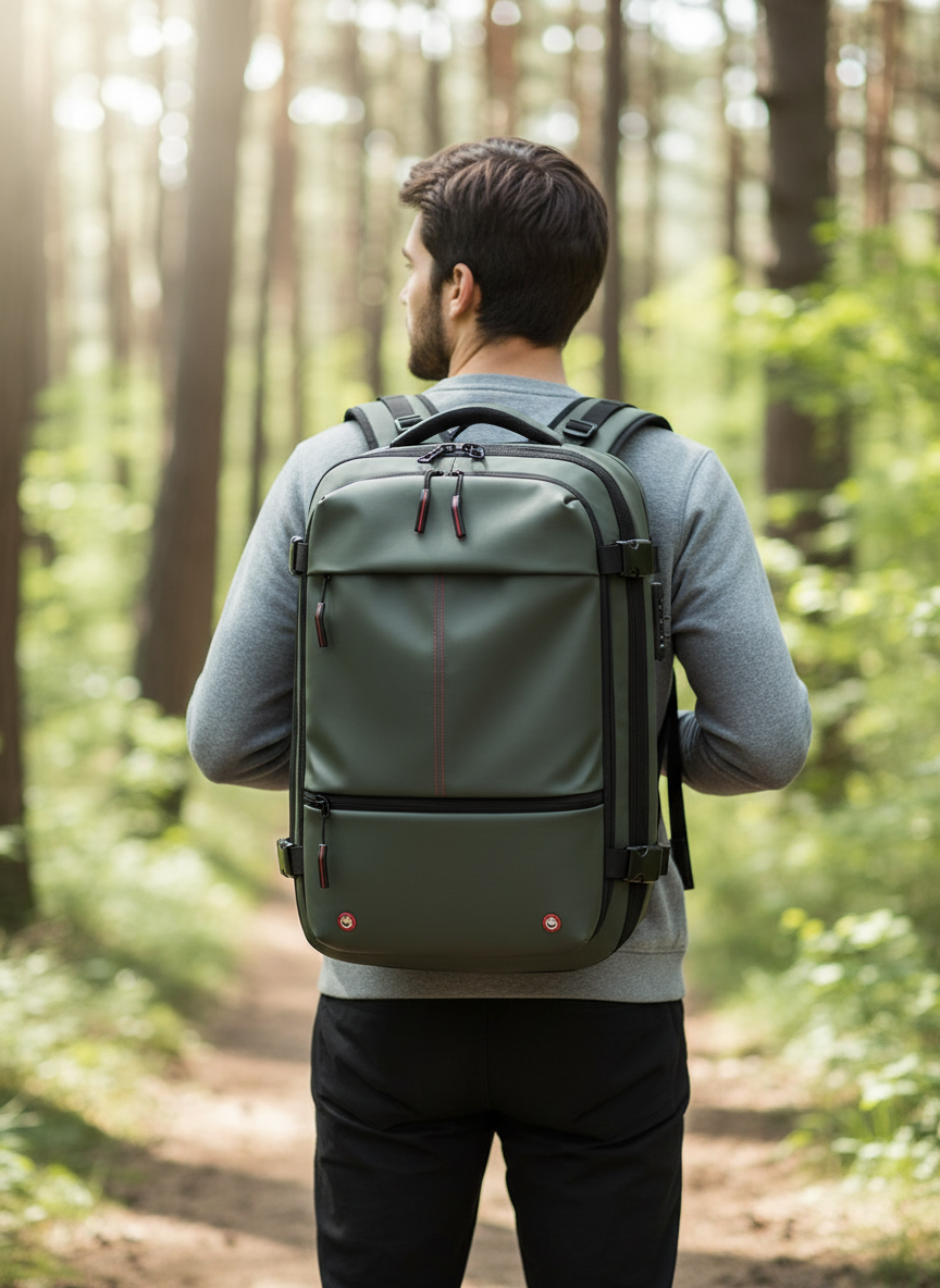 Utvidbar reseryggsäck 60L för smarta resor. Rymlig packning och praktisk design, perfekt för weekendresor.