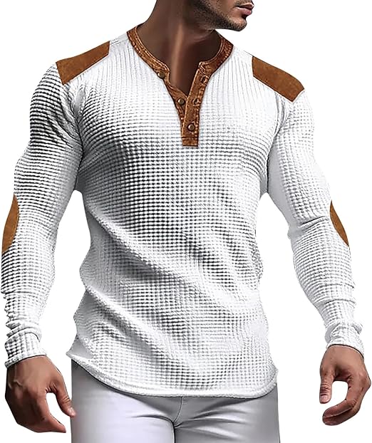 Mångsidig våfflad herrtröja, slim fit långärmad. Passar som höst- eller vårtröja, bekväm för lager på lager.
