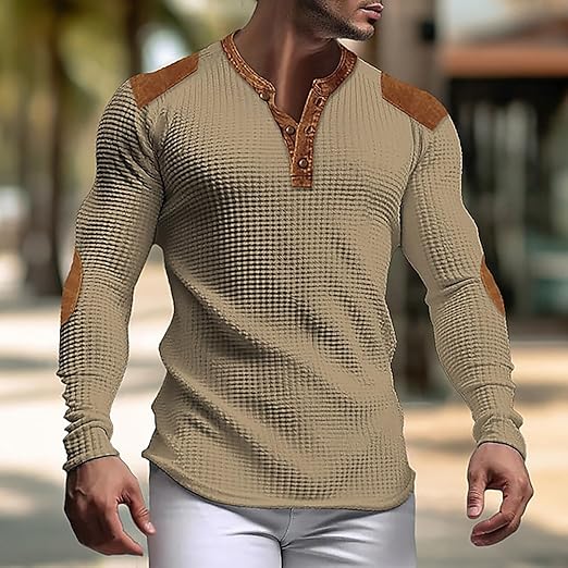 Våfflad henley tröja herr i slim fit. Långärmad design, perfekt för lager på lager. Bekväm vardagströja.
