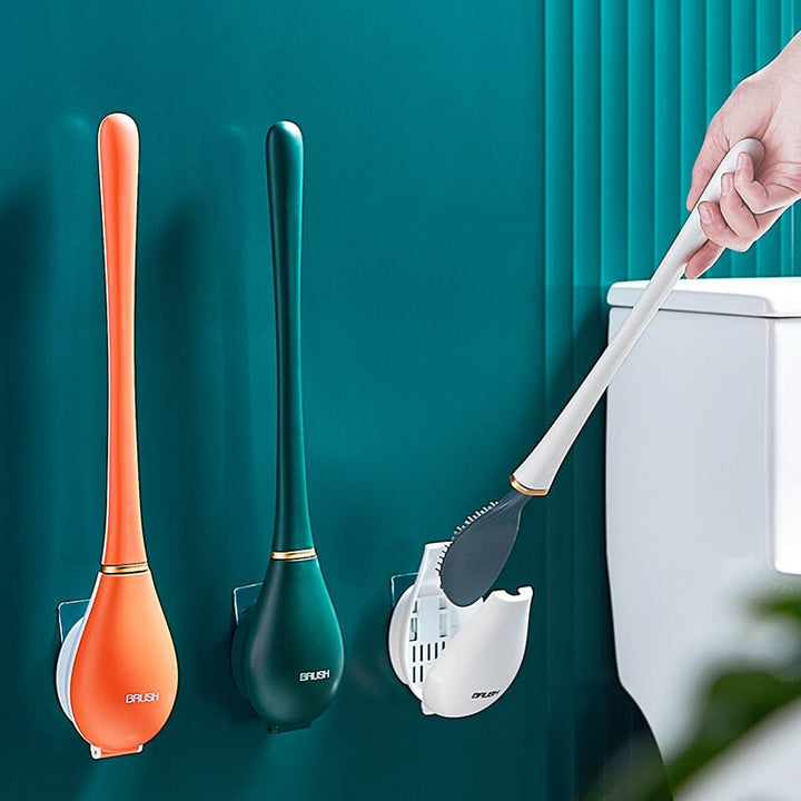 Vägghängd silikon toalettborste med hållare, perfekt för modern och hygienisk badrumsrengöring.