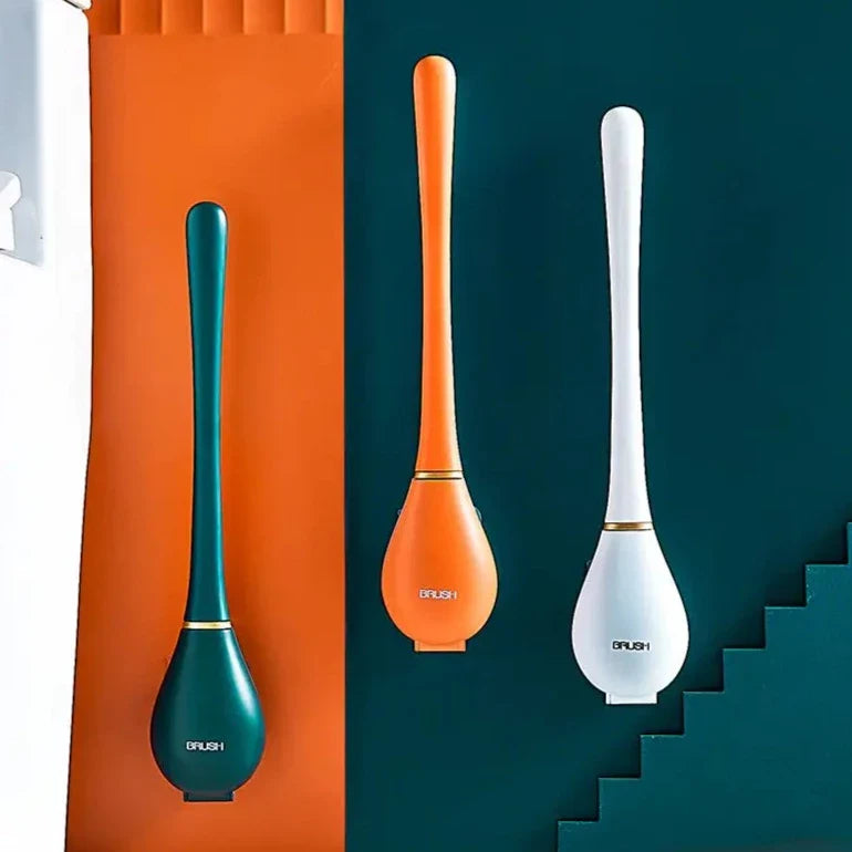Hygienisk silikon toalettborste med hållare, vägghängd design för enkelt underhåll.