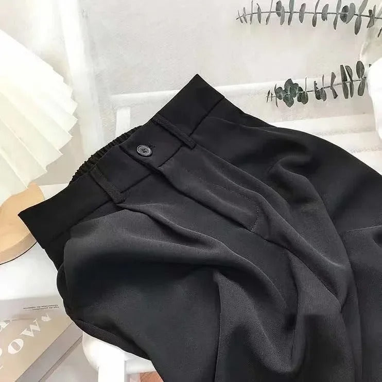 Vardagsbyxor med hög midja och raka ben i polyester, perfekta för kvinnor som söker bekväm stil.