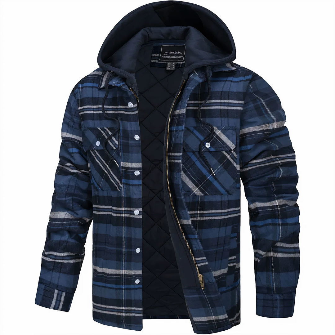 Casual herrjacka i flanell, quiltad & rutig, designad för värme under höst- & vintermånaderna.