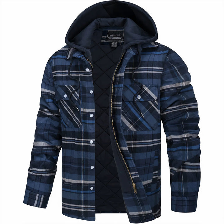 Casual herrjacka i flanell, quiltad & rutig, designad för värme under höst- & vintermånaderna.