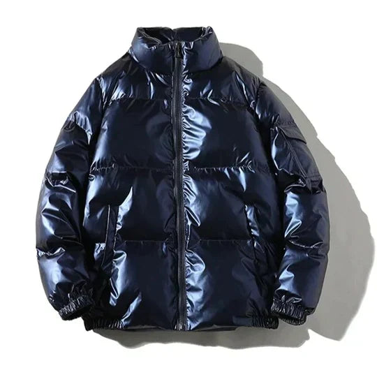 Tjock herr pufferjacka, extra varm vinterjacka med vindtät design för kalla dagar utomhus.