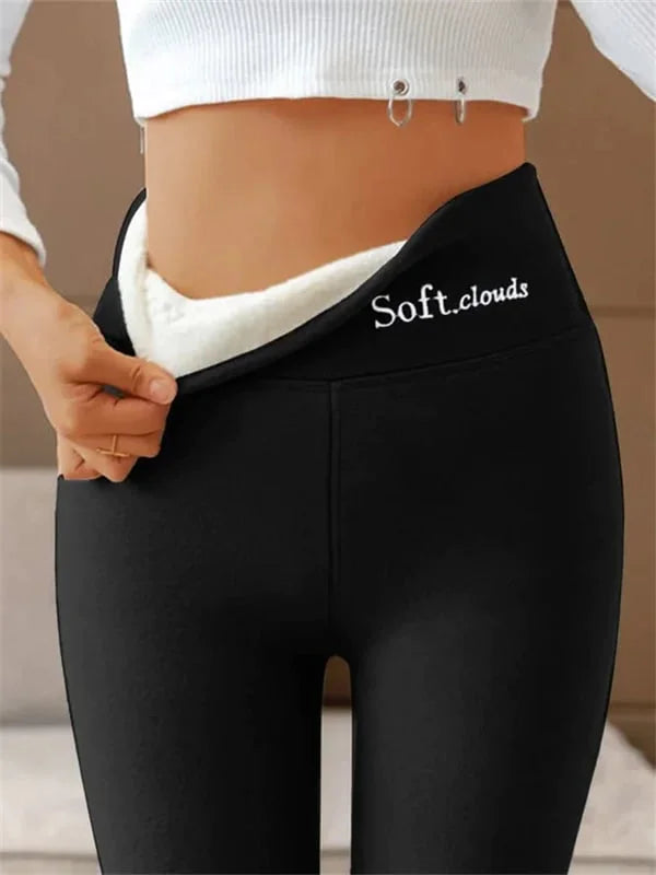 Dam leggings med hög midja, varma & stretchiga. Bekväma grå vinterleggings som formar sig snyggt.