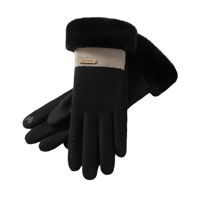Varma, elastiska damhandskar i mjuk plysch. Perfekta vinterhandskar för kallt väder, en storlek.