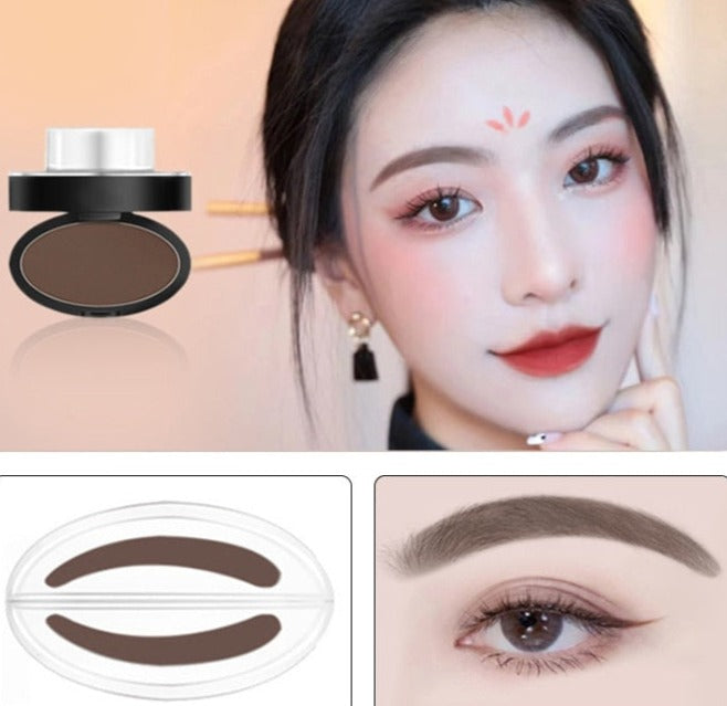 Set med vattenfast ögonbrynsstämpel och tre olika mallar för mångsidig ögonbrynsmakeup.