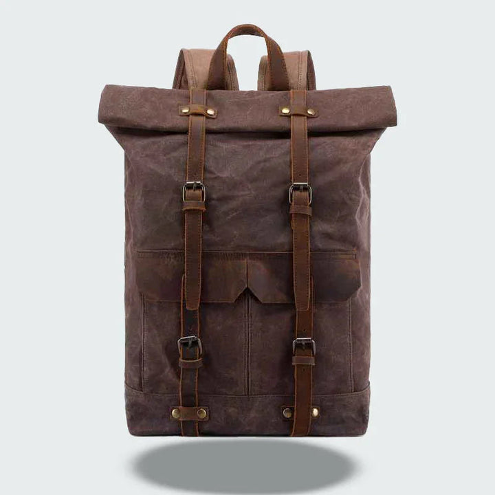 Herrryggsäck i vintage canvas och läder, vattentät. 20L ryggsäck för camping och pendling.