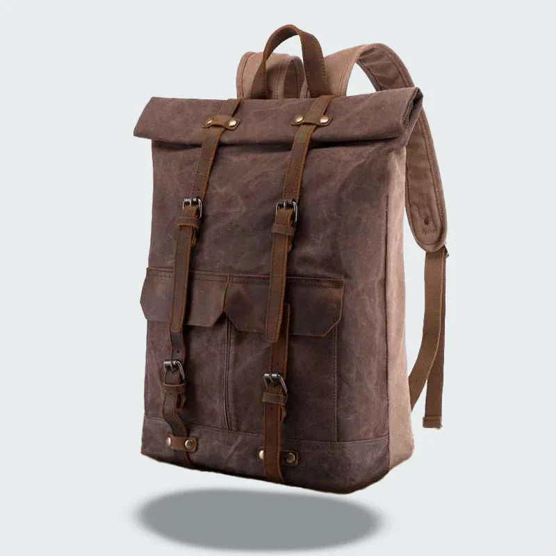Vattentät pendlarryggsäck 20L i vintage stil, för män. Robust herrryggsäck av canvas/läder för stad & natur.