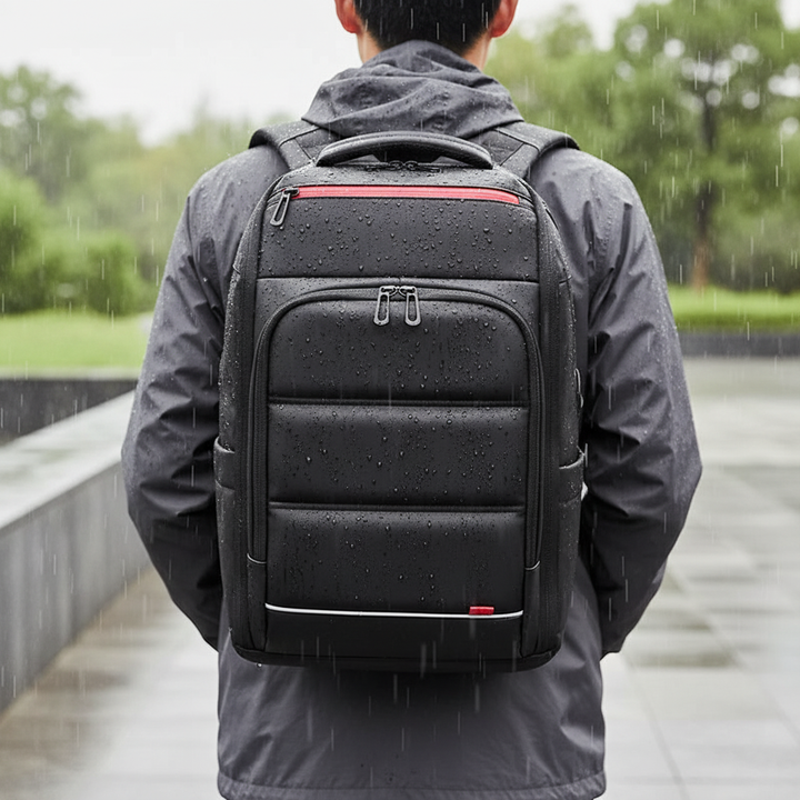 Vattentät laptopväska med USB-laddning och stöldskydd. Idealisk för pendling, arbete och skola. Skyddar elektronik.