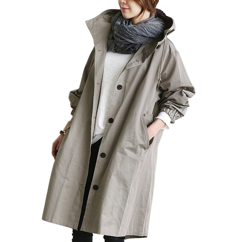 Vattentät trenchcoat dam i modern design, perfekt för stil och skydd mot regniga dagar.