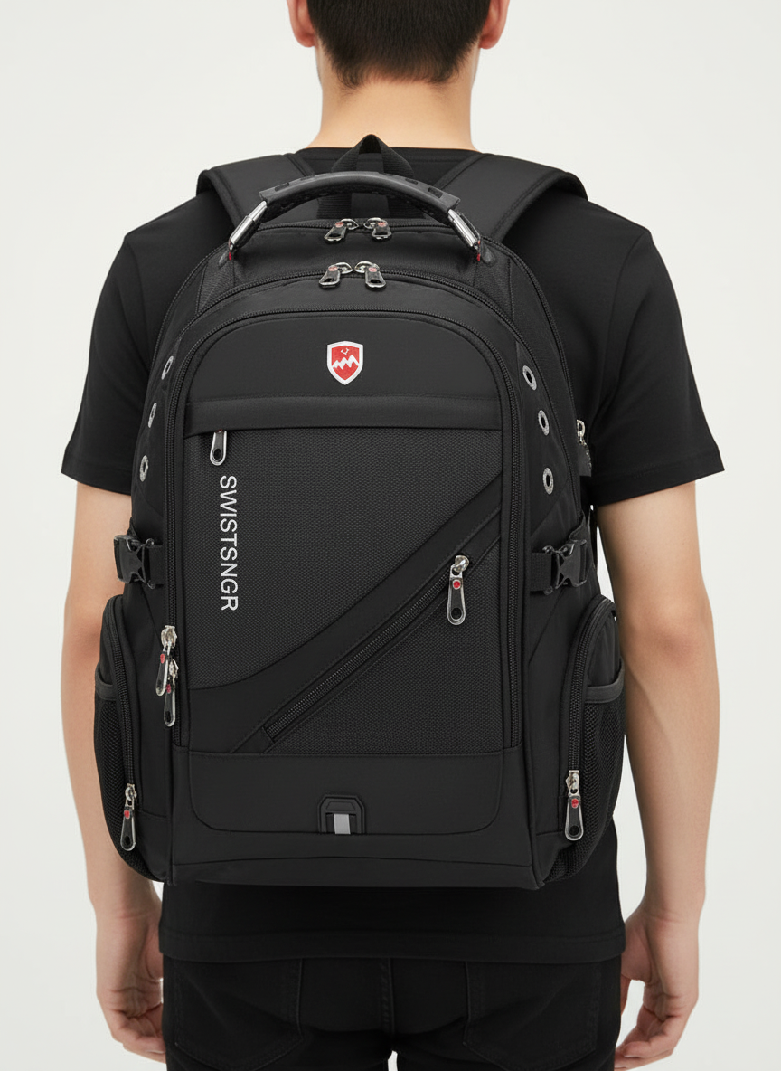 Slitstark reseryggsäck för män och kvinnor, vattentålig design med rymligt huvudfack.