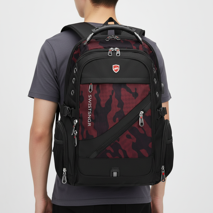 Multifunktionell vattentät ryggsäck för skola, jobb och resor, med dedikerat laptopfack.