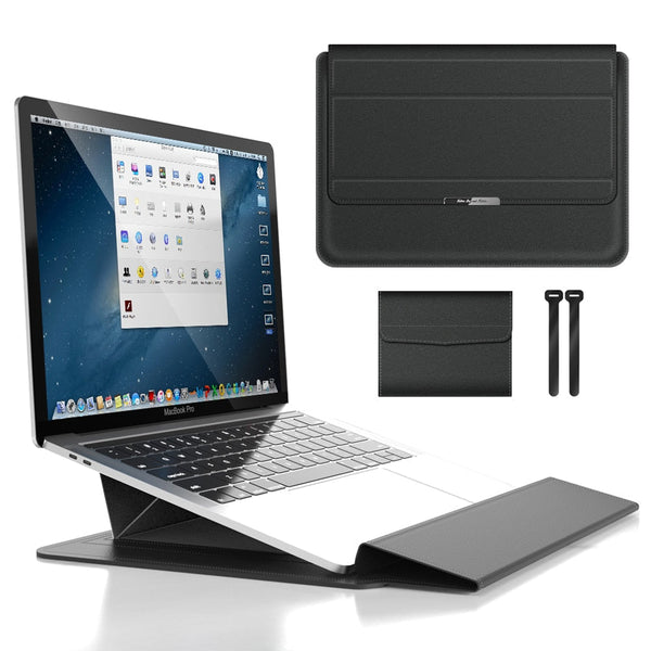Praktiskt laptopfodral med stativ, vattentätt och stötsäkert. För bärbar dator och arbete.