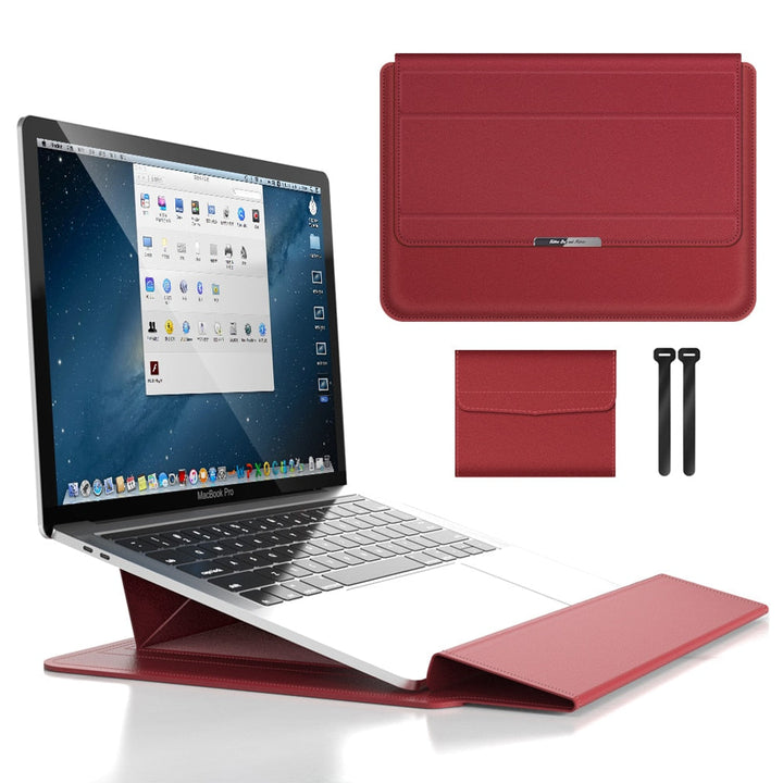 Snyggt laptopfodral med stativ. Erbjuder stötsäkert och vattentätt skydd.