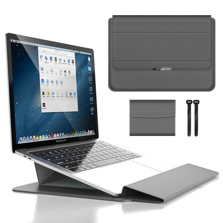 Tåligt laptopfodral med integrerat stativ. Perfekt för skydd av din bärbara dator.