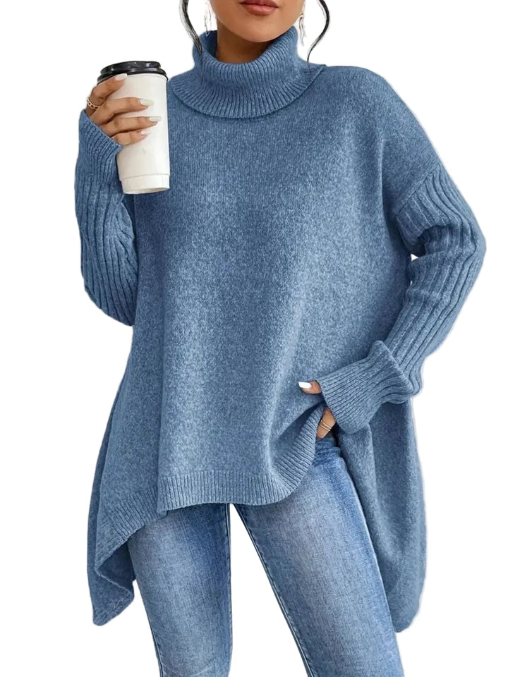 Överdimensionerad damtröja med asymmetrisk fåll för elegant och modern avslappnad stil, perfekt för lager på lager.