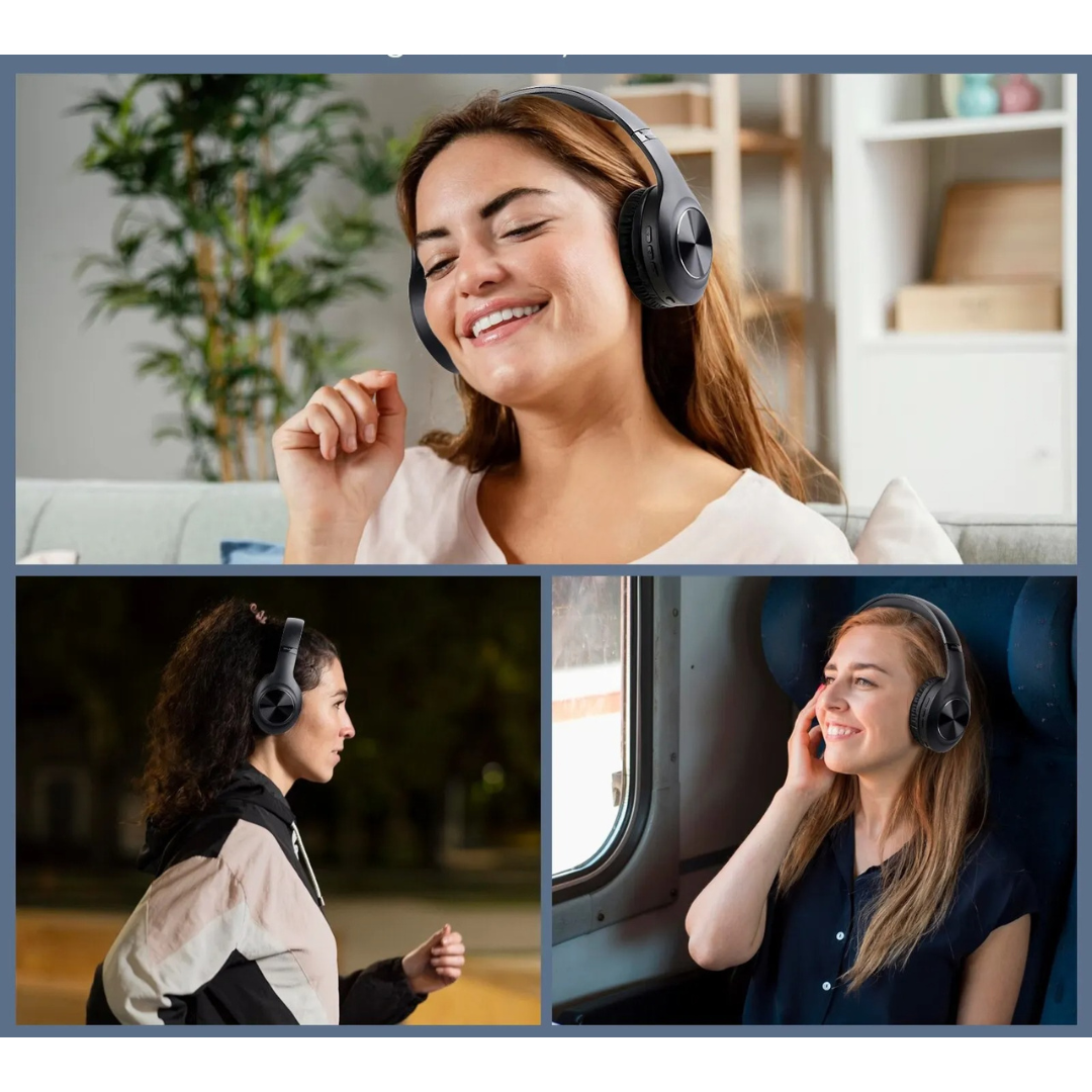 Bärbara over-ear hörlurar med lång batteritid, vikbara och trådlösa med ANC för långa lyssnarpass.