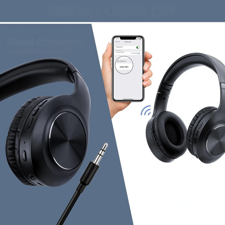 Snygga vikbara trådlösa hörlurar, perfekta för musik och handsfree-samtal. Over-ear design.